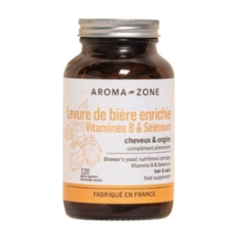 Complément Alimentaire AROMA-ZONE à la Levure de bière enrichie Vitamines B & Sélénium pour cheveux et ongles, 120 Gélules